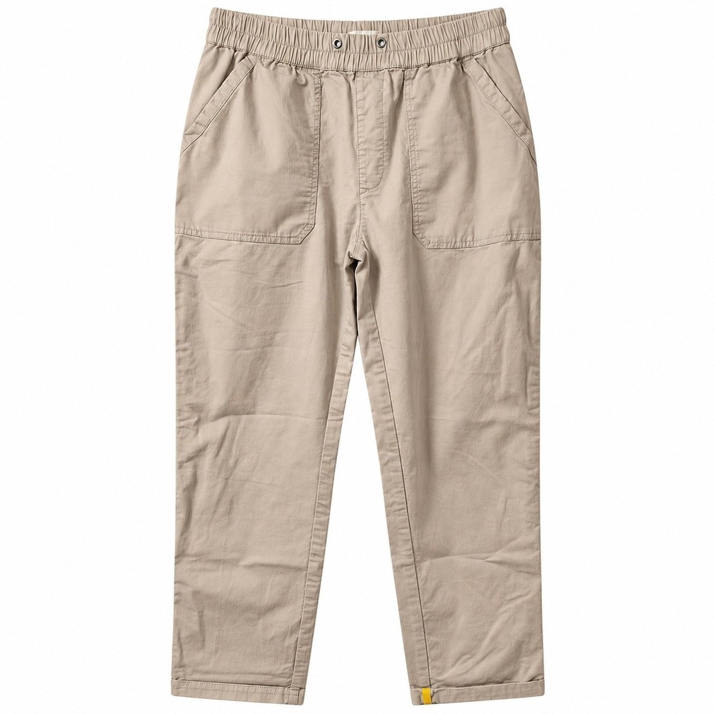 PACT Daily Twill Organic Cotton-Blend Pull-On Pant Sz L Beige Tapered Jogger **